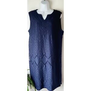 Chicos Womens Navy Blue Lace Dress Size 2 Large Beachy Resort Wear Cruise Travel